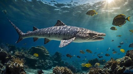 Fototapeta premium The Mythic Adriatic Sturgeon: Guardian of a Fantastical Marine Realm