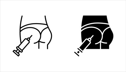 Intramuscular injection icon set. Thin line illustration. Buttock injecting. vector illustration on white background