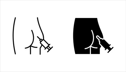 Intramuscular injection icon set. Thin line illustration. Buttock injecting. vector illustration on white background