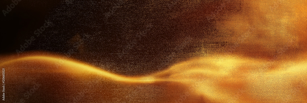Poster golden particles flowing and glowing on dark background