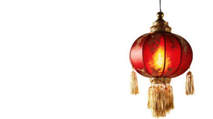 A red lantern for Chinese New Year with shiny Christmas decorations like a gold bauble and festive ornaments hanging in celebration of the new year