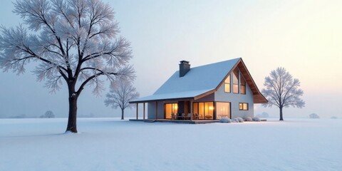 Serene Winter Residence A Cozy Modern Home Amidst Frosty Trees and Pristine Snow