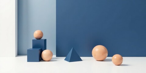 Abstract Geometric Still Life with Spheres and Cubes on a Minimalist Background