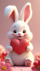 Obraz premium Cute hamster holding heart with pink roses in background