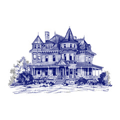 Obraz premium Vintage castle drawing architecture illustration vector