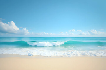Panorama of a beautiful white sand beach. Holiday summer beach background. Wave of the sea on the sand beach.