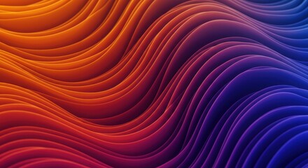 Fototapeta premium An abstract composition of undulating ribbon-like waves in vibrant hues of orange, purple and blue