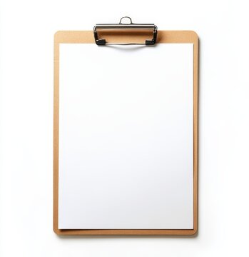Blank clipboard with paper on white background.