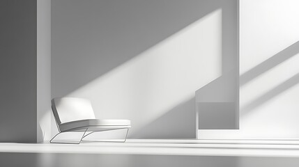 A Minimalist White Room with a Single Armchair and Sunlight Streaming in
