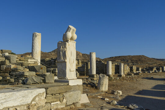 유적지,남근상,제단,언덕,아폴론,아르테미스,델로스섬,키클라데스제도,남부에게주,그리스