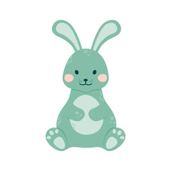The cute rabbit is sitting and smiling. Funny bunny.