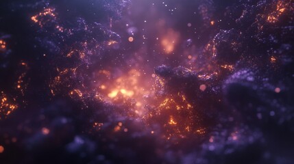 Fototapeta premium Abstract glowing particles floating on a dark purple background