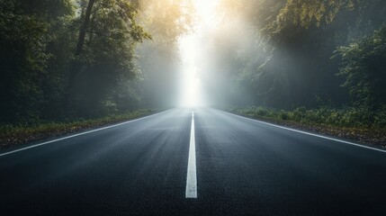 Fototapeta premium Foggy Road with Sunlight
