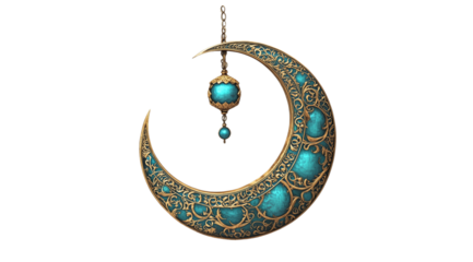 PNG,Ramadan,Beautiful decorative moon, isolated on white background, created with Generative AI technology.