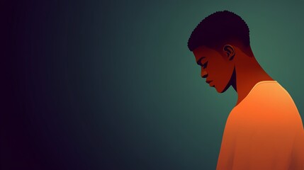 A digital illustration of a young man in profile, displaying a contemplative mood against a gradient background.
