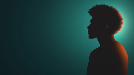 A silhouetted profile of a person against a gradient background, highlighting features with subtle lighting effects.