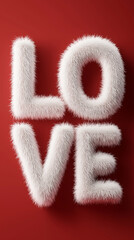 Fototapeta premium White furry love sign on red background representing valentine's day