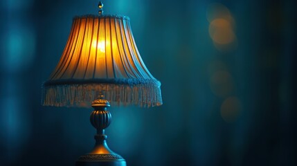 Warm Glow of a Vintage Lamp in a Cozy Room with Soft Textures and Decor