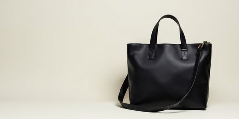Stylish Black Leather Tote Bag with Detachable Shoulder Strap, Perfect for Everyday Use