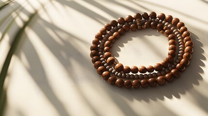 Obraz premium Wooden Beaded Necklace in Sunlight Shadows