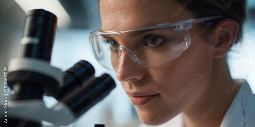Aufkleber Scientist working with microscope doing research in laboratory