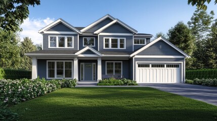 Obraz premium Modern Two-Story Home with White Garage Door