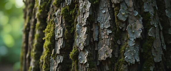 Obraz premium Closeup Tree Bark Texture Moss Nature Background