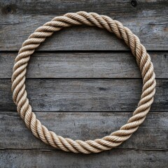 Obraz premium Rope circle frame on rustic wood. (1)