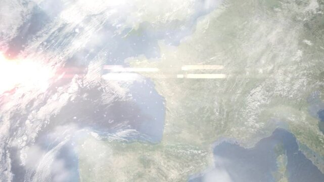 Earth zoom in from space and focus on La Roche sur Yon, France. Background for travel blog or intro. Satellite view. 3D style animation. Images from NASA.