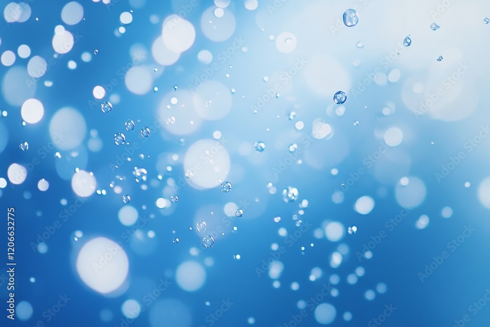 Poster abstract blue bokeh background with water droplets.