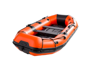 Orange inflatable rescue boat isolated on transparent background