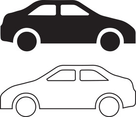 Obraz premium Sports car silhouette vector on white background.car icons set view from side and outline