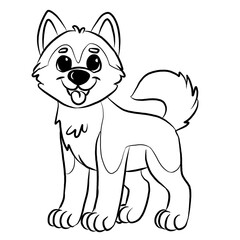 line art cartoon vector dog isolated on white background. pets