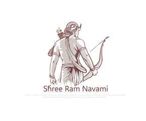 Obraz premium An artistic depiction of Lord Rama standing mightily with a bow on a mountain peak