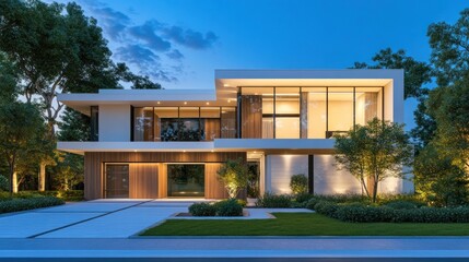 Fototapeta premium Modern House Exterior at Dusk
