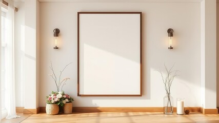 Fototapeta premium A blank canvas mockup of wall art with a customizable template for easy design editing, decor, picture, canvas