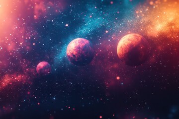 Obraz premium Minimalist planets with abstract designs, floating in a serene space scene, evoking a sense of calm and endless possibility.