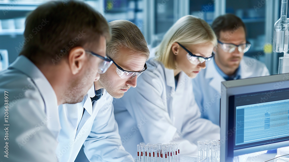 Aufkleber Scientists working with test tubes and computer in laboratory