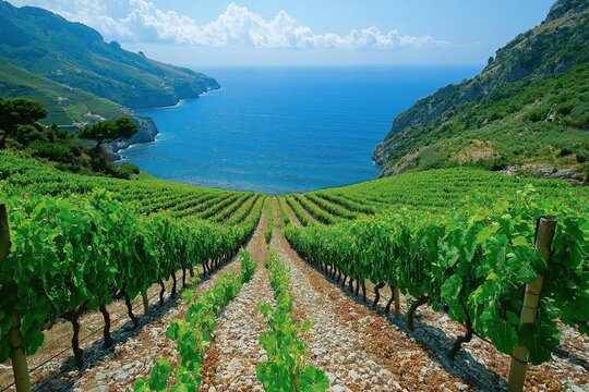 Vineyards overlooking the breathtaking coastline providing stunning views of the ocean