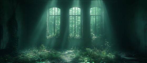 Obraz premium Sunbeams in overgrown ruin