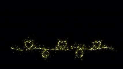 Golden Heart Shape Particles Glitters Overlay Element with Alpha Channel