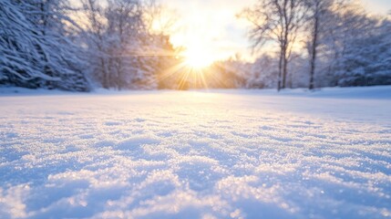 Winter Wonderland: Sunlit Snowscape at Sunset