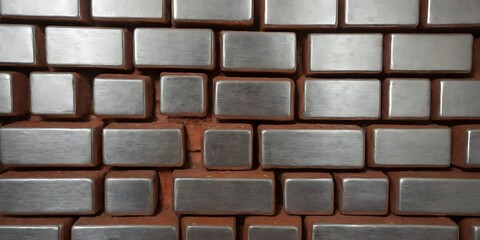 stacking silver bars brick wall close up brickwall texture background. 3d render,no people, photography, color image, brick, wall - building feature, backgrounds, competition,