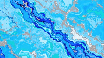 acrylic painting on a canvas portraying marble. Cool color scheme with blues, greens, and purples with both glossy and matte textures and visible brushstrokes