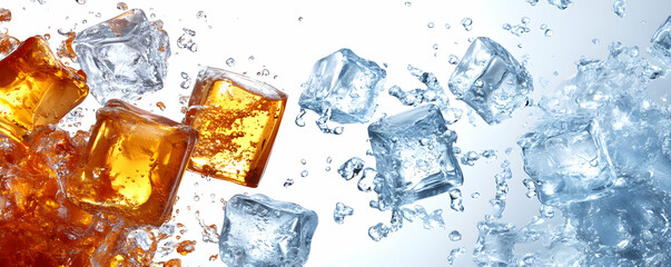 Obraz premium Iced Tea Splash, Cubes Falling, White Background