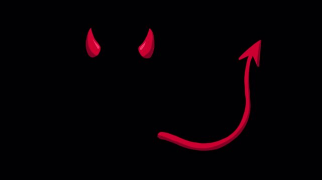 Red devil horns and tail symbol from hell separated seamless loop each part, sticker animation on a transparent background, alpha  