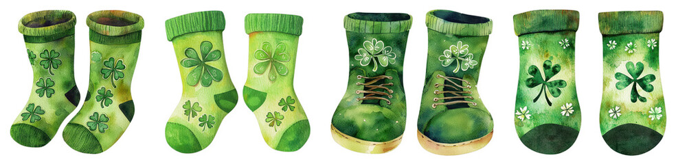 Celebrating st. Patrick's day with green socks and boots creative art display festive environment whimsical viewpoint