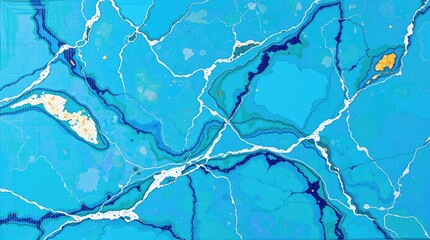 Obraz premium acrylic painting on a canvas portraying marble. Cool color scheme with blues, greens, and purples with both glossy and matte textures and visible brushstrokes