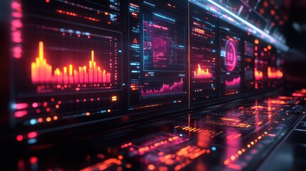 Fototapeta premium Futuristic Tech Dashboard: Cyberpunk Style Data Visualization