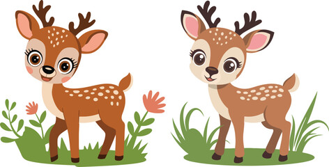 flat style cute deer vector illustration with white background